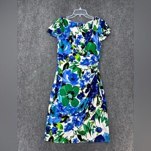 Lauren Ralph Lauren Cannes Blue Floral Flutter Sleeve Faux Wrap Dress Women’s 8